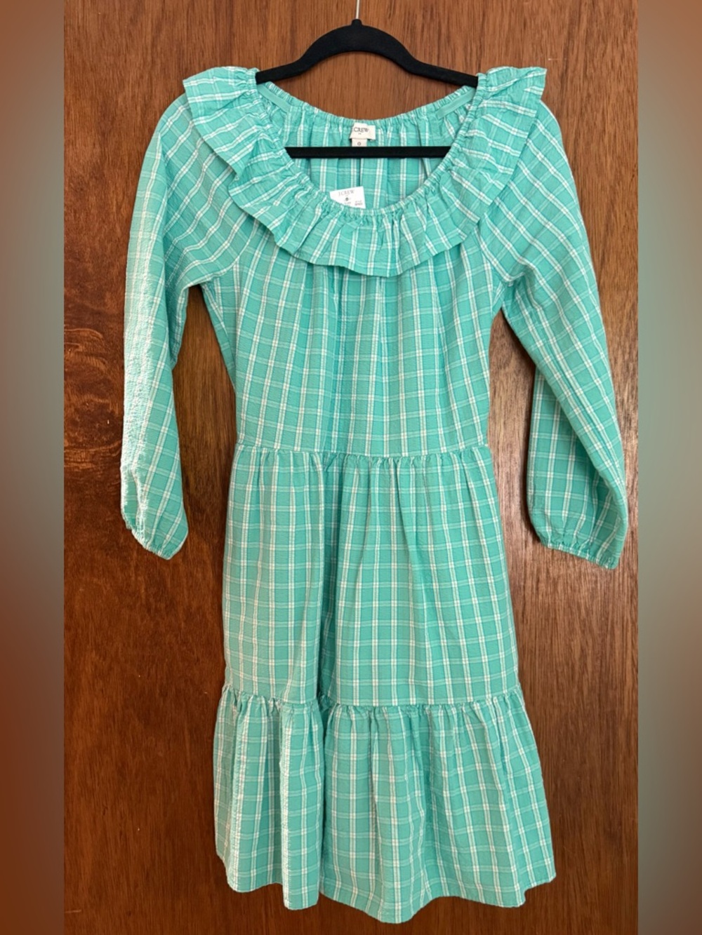 J. Crew Teal Plaid Ruffle-Neck Tiered Dress | NWT